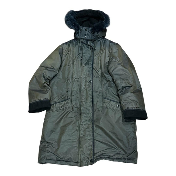 FEN NELLI Jackets & Blazers - Fen Nelli Coat Womens 11/12 Green Hooded Faux Fur Trim Long Winter Parka